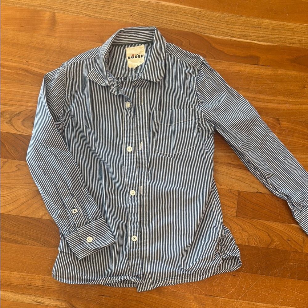 Mini Boden Navy Striped Kids Button Down Shirt